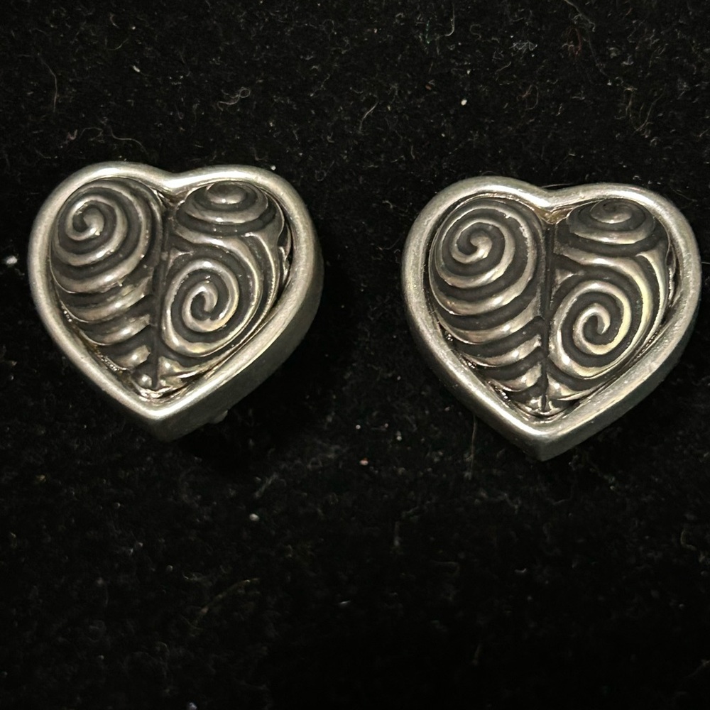 Large Silver Heart Swirl Clip On Earrings